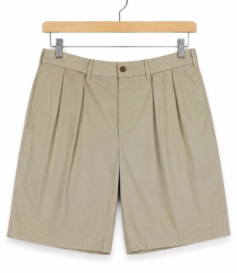 Vintage Polo Golf Ralph Lauren Shorts Mens 35 Beige Pleated Stretch Cotton Twill